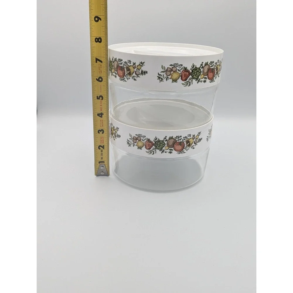 Vintage Pyrex Spice of Life See 'N Store Canisters Set of 2 Clear Stackable Jars